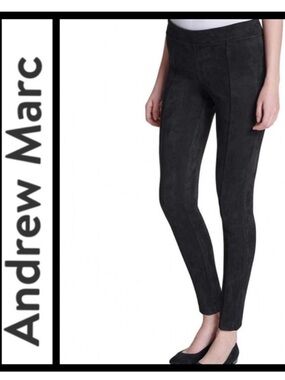 ANDREW MARC Black Suede Pull-On Ponte Skinny Pants L NWOT